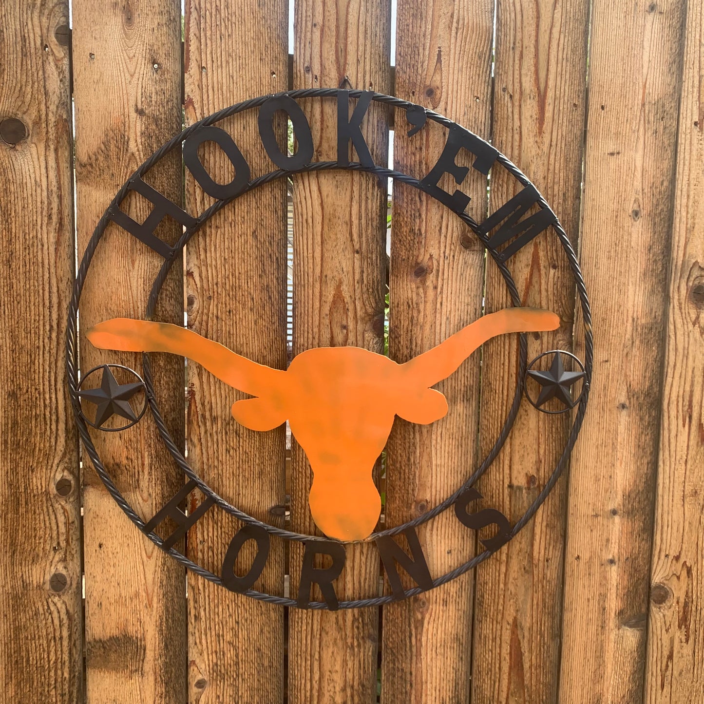HOOKEM HORNS WITH LONE STAR TEXAS LONGHORNS HOOK EM METAL CUSTOM VINTAGE CRAFT WALL ART TEAM SIGN HANDMADE