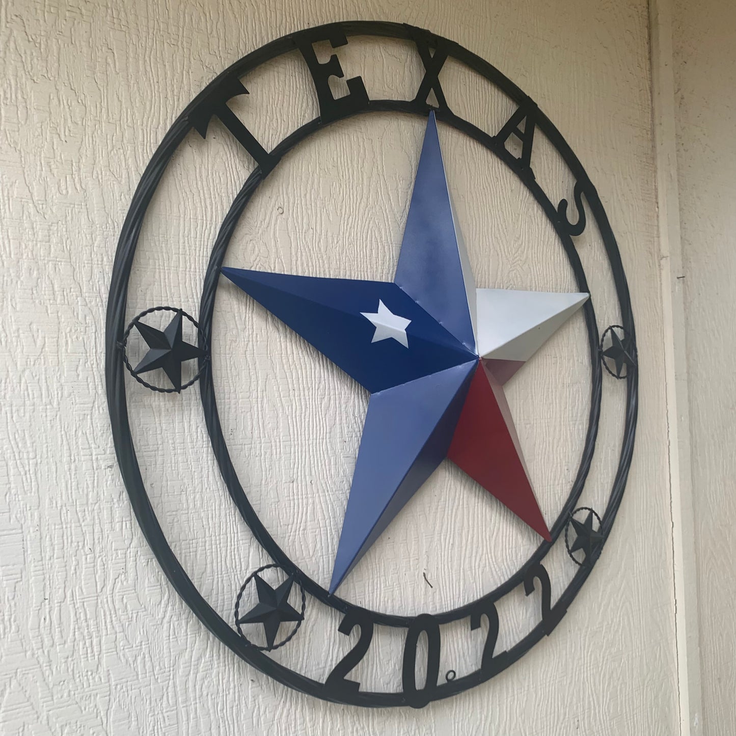 TEXAS 2022 STYLE CUSTOM NAME BARN STAR METAL LONESTAR 3d TWISTED BLACK ROPE RING WESTERN HOME DECOR   HANDMADE 24",32",36"