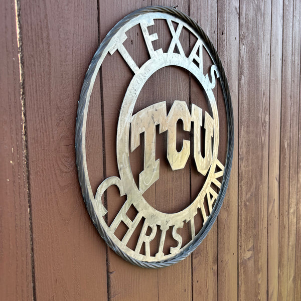 TCU TEXAS CHRISTIAN CUSTOM RAW METAL VINTAGE CRAFT TEAM SIGN UNPAINTED HANDMADE