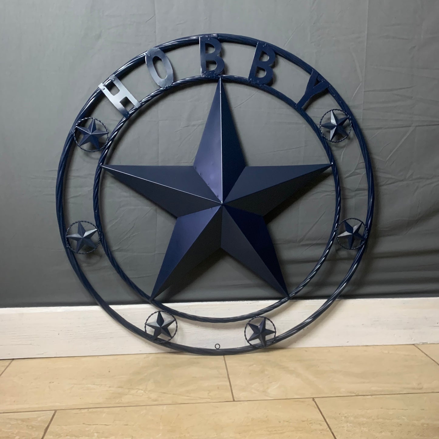 HOBBY STYLE CUSTOM NAME STAR BARN METAL STAR 3d TWISTED ROPE RING WESTERN HOME DECOR RUSTIC NAVY BLUE HANDMADE 24",32",36",50"