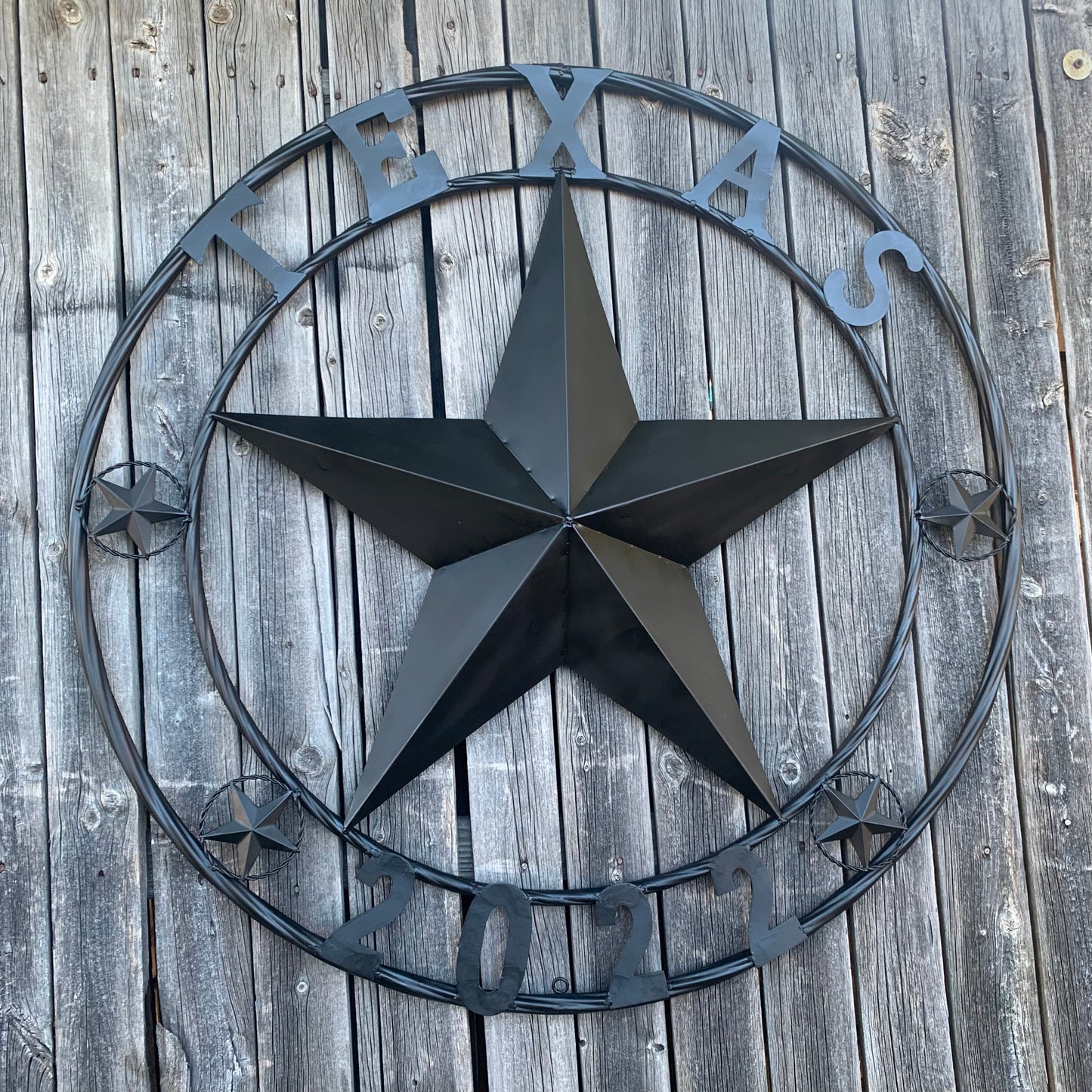 TEXAS 2022 STYLE CUSTOM NAME STAR BARN METAL LONE STAR 3d TWISTED ROPE RING WESTERN HOME DECOR RUSTIC  BLACK HANDMADE 24",32",34",36",40",42",44",46",50"