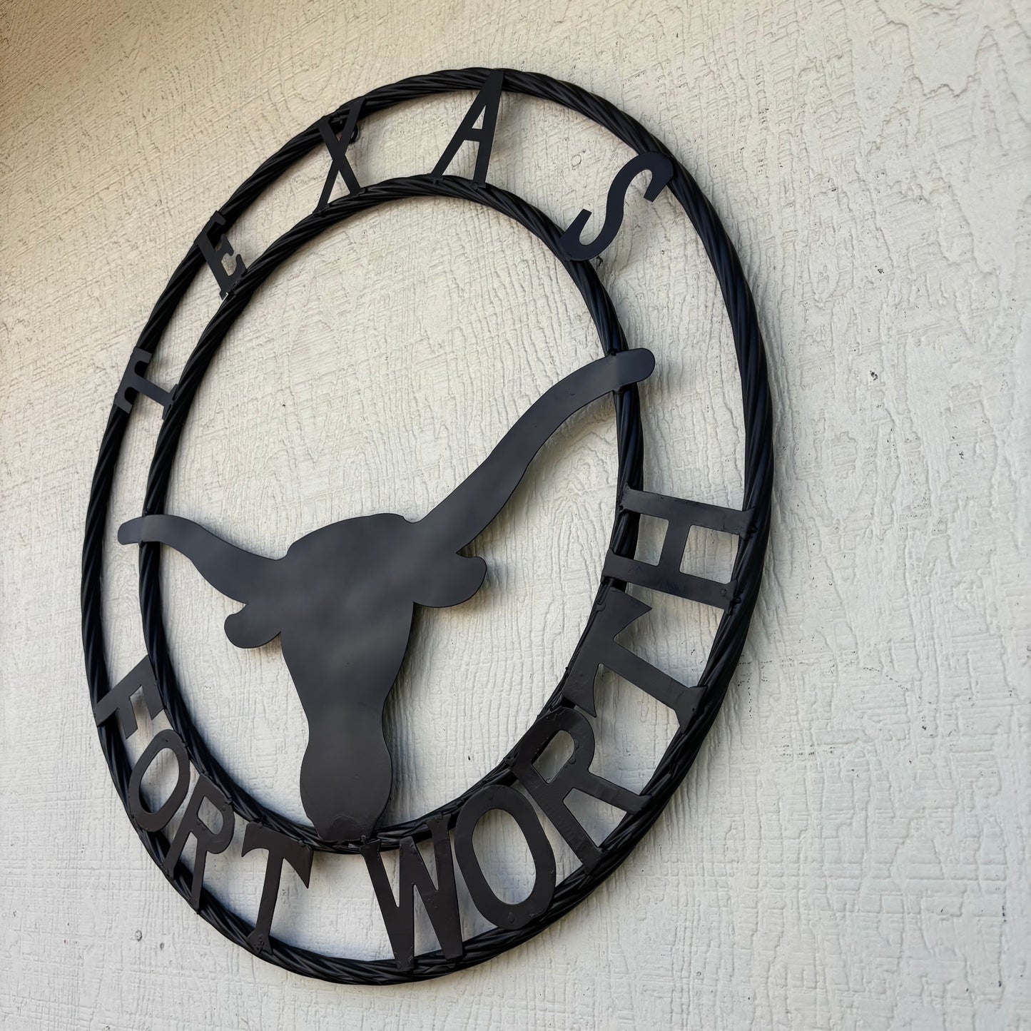 TEXAS FORT WORTH METAL SIGN LONGHORNS BLACK WESTERN HOME DECOR HANDMADE