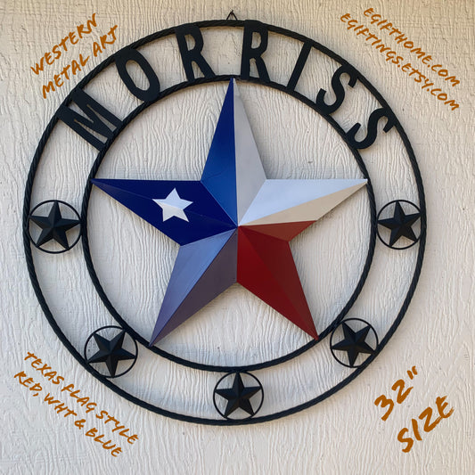 MORRISS TEXAS FLAG STYLE CUSTOM NAME STAR TWISTED ROPE BLACK RING WESTERN HOME DECOR HANDMADE