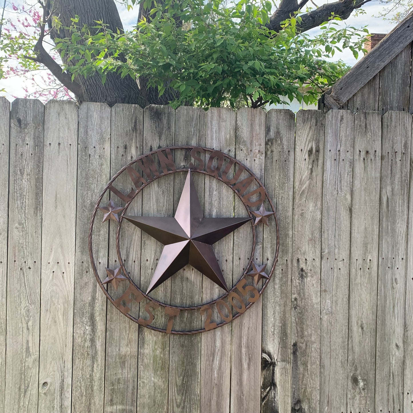 LAWN SQUAD STYLE CUSTOM BARN STAR NAME YOUR CUSTOM NAME STAR METAL NAME BARN STAR WITH TWISTED ROPE RING DESIGN METAL WALL 3d STAR ART WESTERN HOME DECOR RUSTIC BRONZE NEW