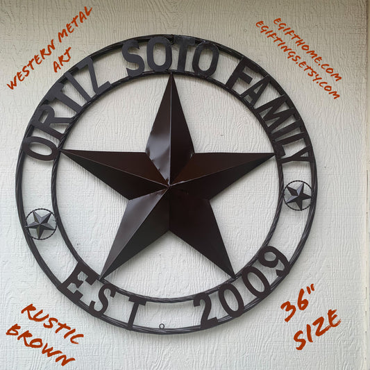 ORTIZ FAMILY STYLE YOUR CUSTOM FAMILY NAME STAR METAL BARN STAR ROPE RING KOLET FAMILY WESTERN HOME DECOR VINTAGE RUSTIC BROWN NEW HANDMADE 24",32",34",36",40",42",44",46",50"