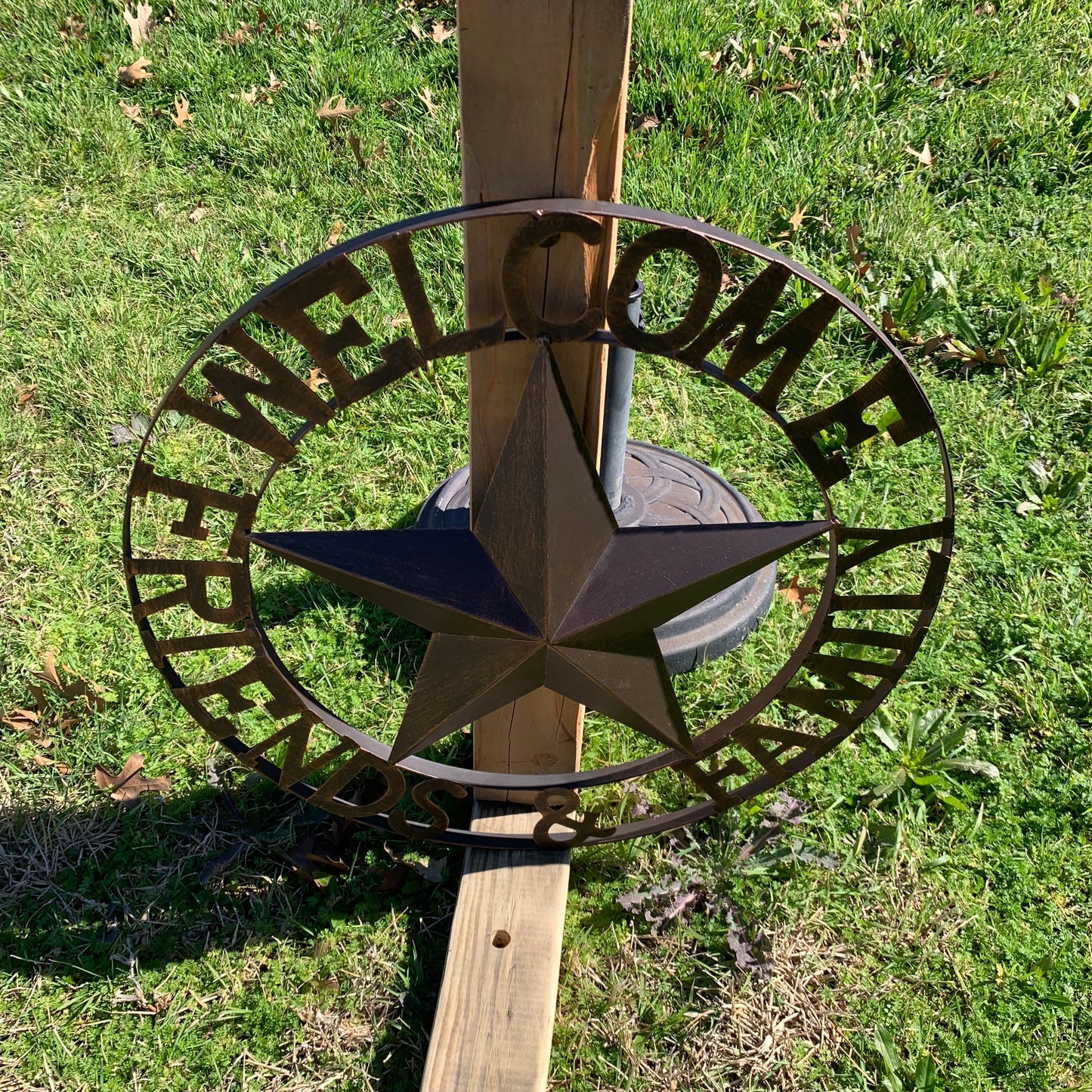 WELCOME FRIENDS FAMILY BARN METAL STAR WALL ART BRONZE WESTERN HOME DECOR HANDMADE NEW #EH13339