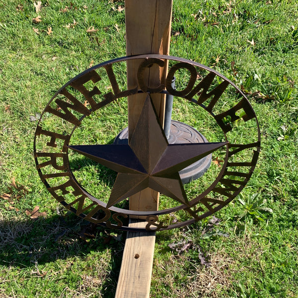 WELCOME FRIENDS FAMILY BARN METAL STAR WALL ART WESTERN HOME DECOR HANDMADE NEW