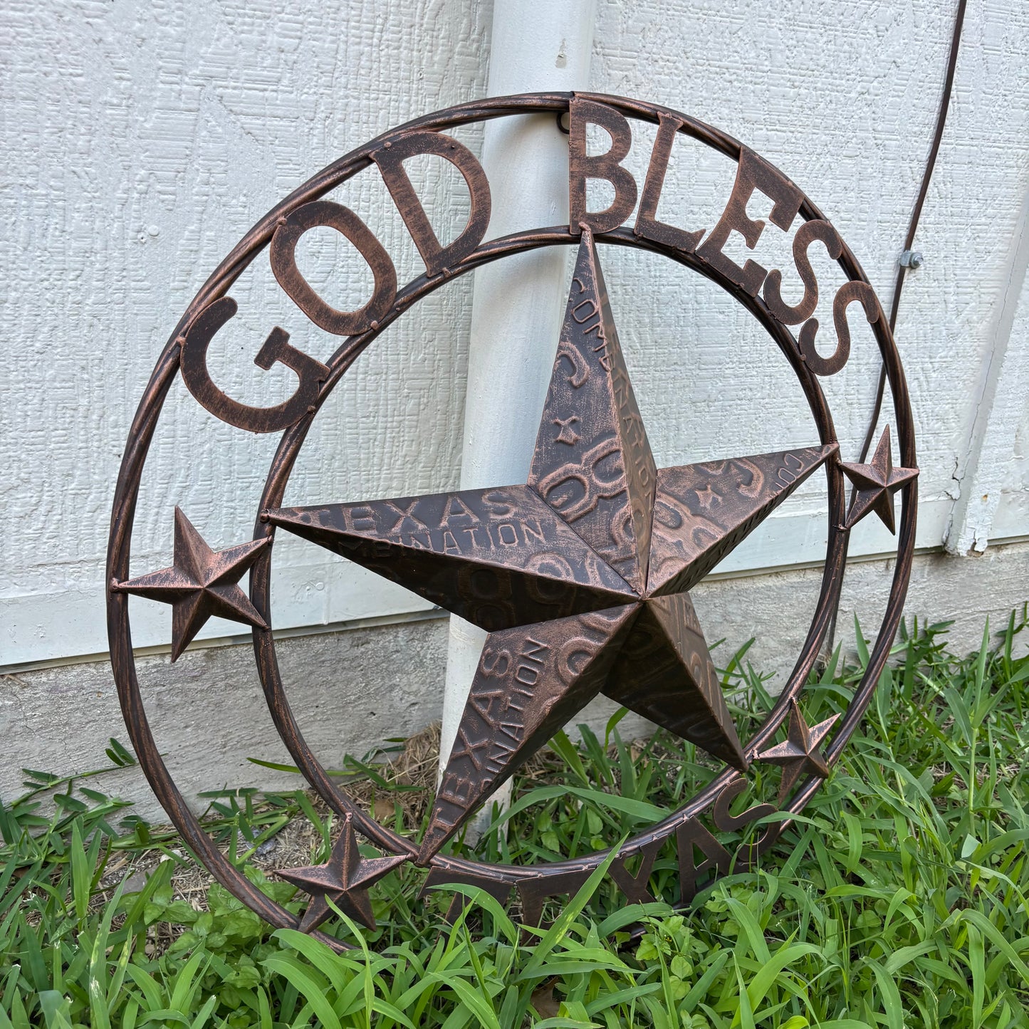 GOD BLESS TEXAS LICENSE PLATE EMBOSSED STAR BARN STAR METAL LONE STAR WESTERN HOME DECOR HANDMADE