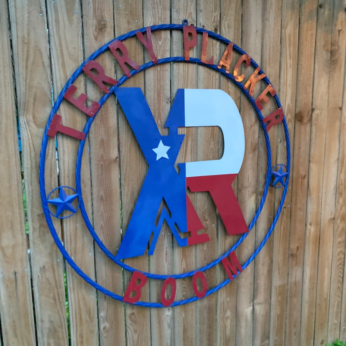 #EH11299 CUSTOM NAME XR ROOFING STYLE SIGN RED,WHITE & BLUE TEXAS FLAG LOGO HANDMADE