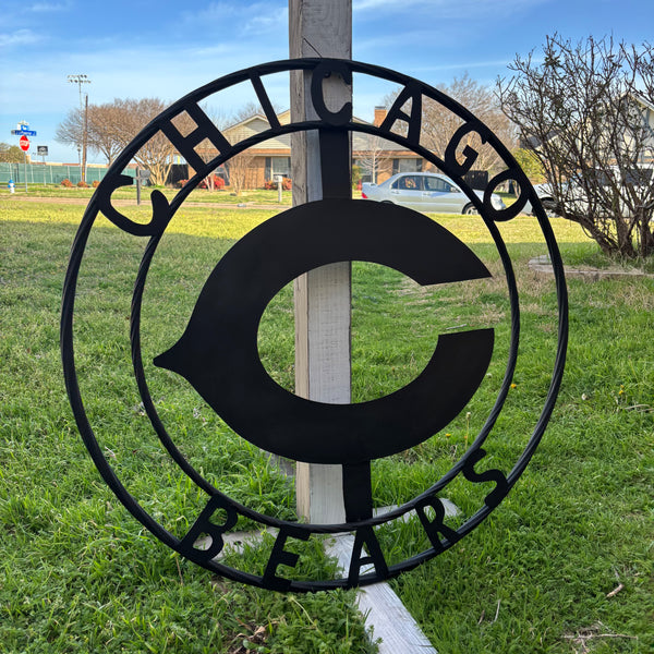CHICAGO BEARS CUSTOM METAL VINTAGE CRAFT SIGN TEAM RISTIC BLACK HANDMADE