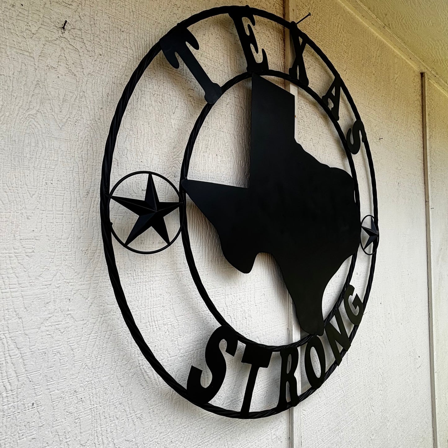 TEXAS STRONG BLACK METAL SIGN WESTERN HOME DECOR HANDMADE