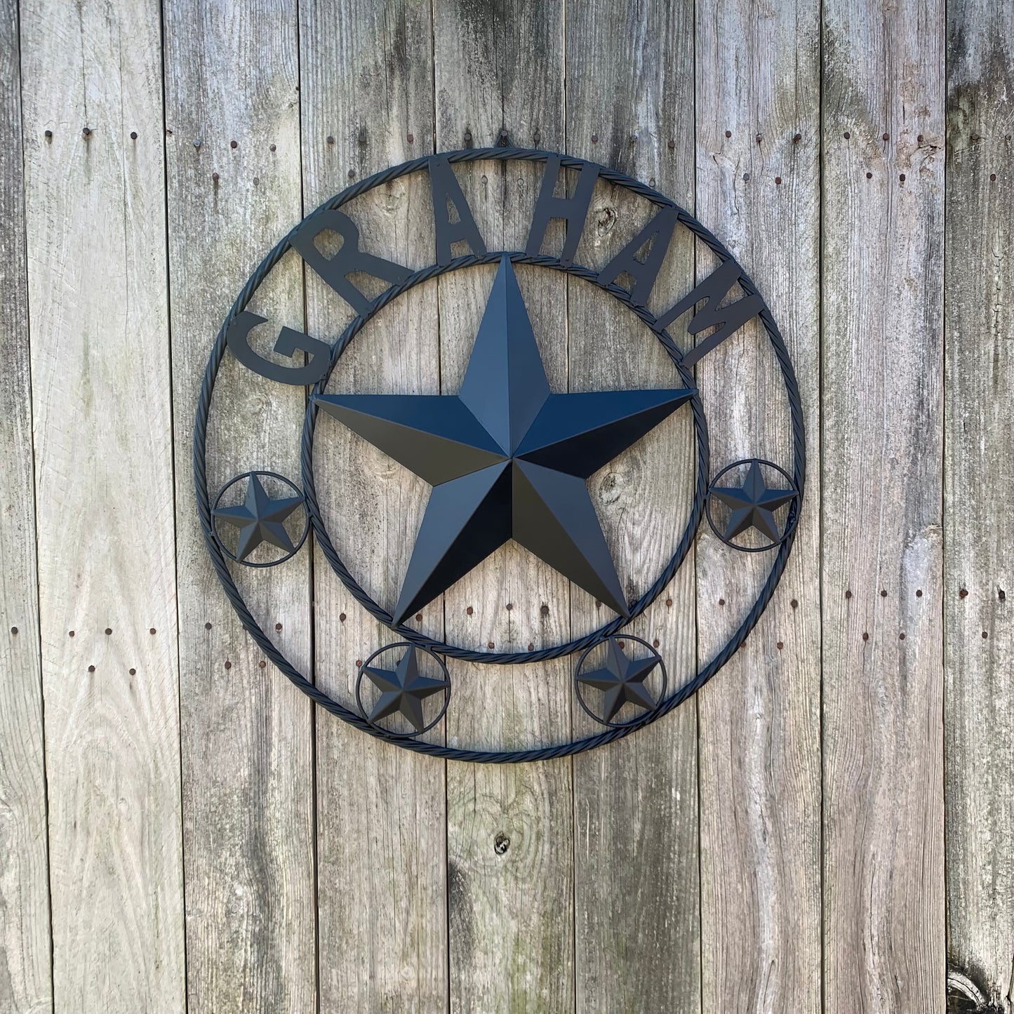 GRAHAM STYLE YOUR CUSTOM NAME STAR BARN STAR METAL LONE STAR WESTERN HOME DECOR RUSTIC BLACK HANDMADE 24",32",36",50"