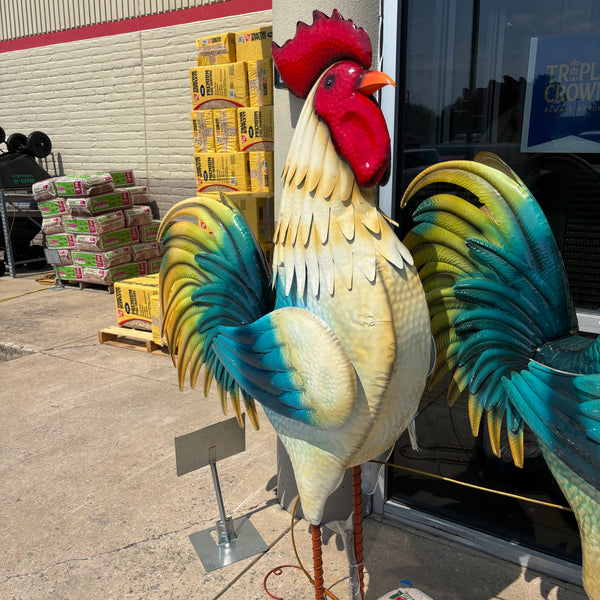 RUSTIC ROOSTER 6 FOOT CHICKEN GARDEN ANIMAL SCULPTURE METAL DECOR HANDMADE