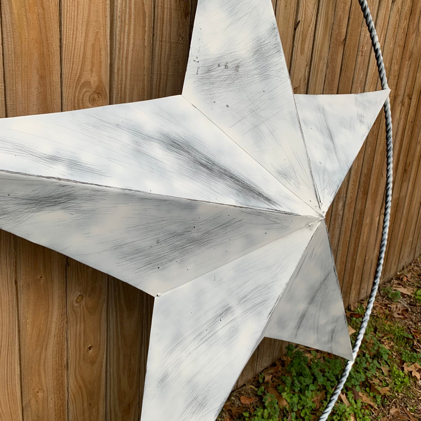 5 FOOT WHITE DISTRESSED STAR TWO TONE TEXTURE BARN STAR METAL LONESTAR TWISTED ROPE RING WESTERN HOME DECOR HANDMADE NEW