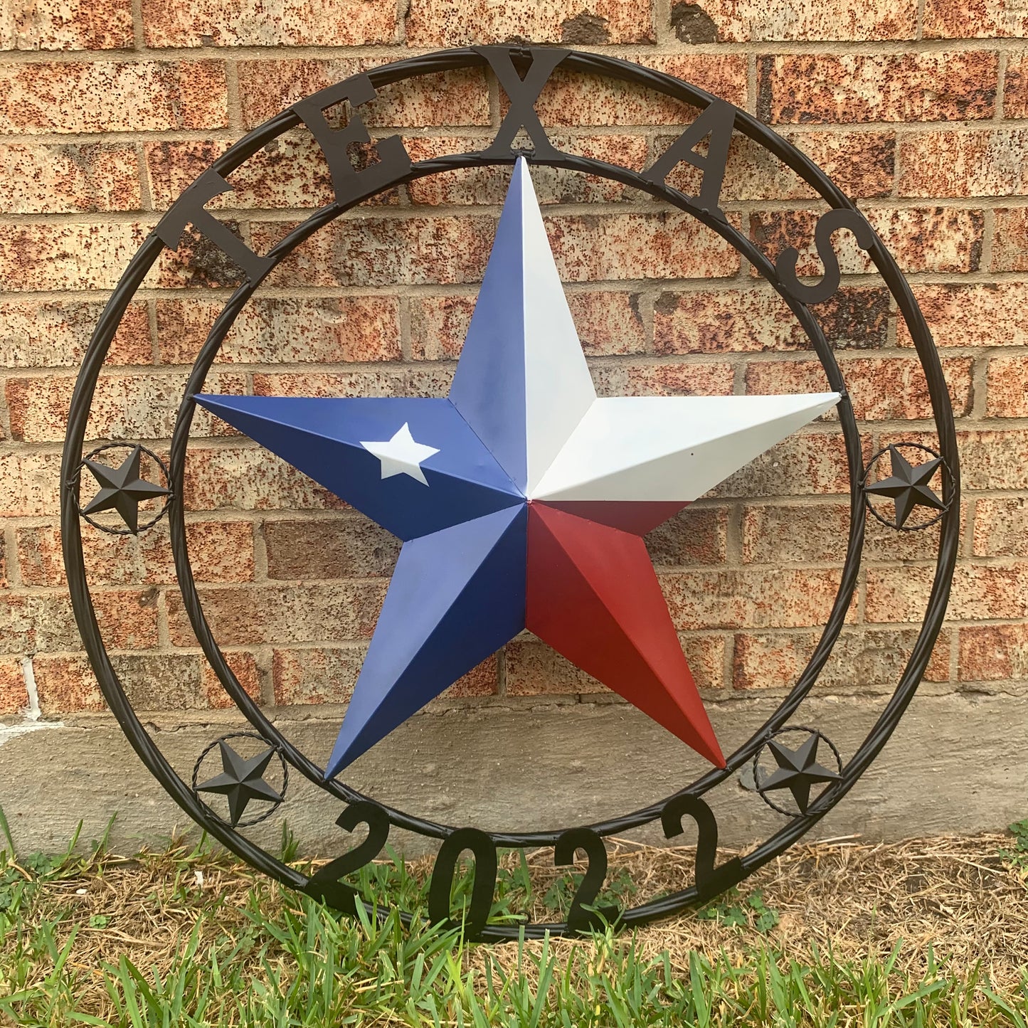 TEXAS 2022 STYLE CUSTOM NAME BARN STAR METAL LONESTAR 3d TWISTED BLACK ROPE RING WESTERN HOME DECOR   HANDMADE 24",32",36"