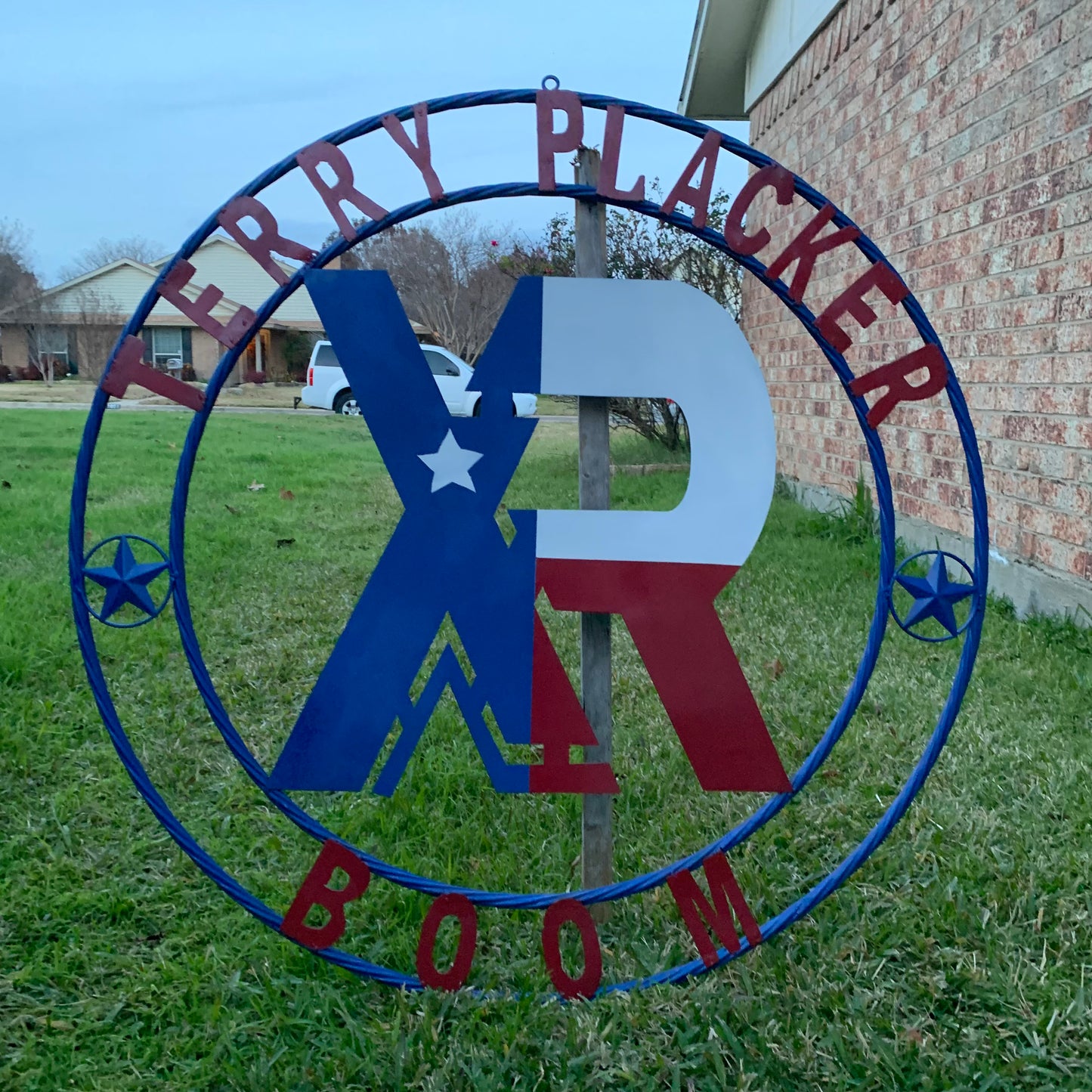 #EH11299 CUSTOM NAME XR ROOFING STYLE SIGN RED,WHITE & BLUE TEXAS FLAG LOGO HANDMADE