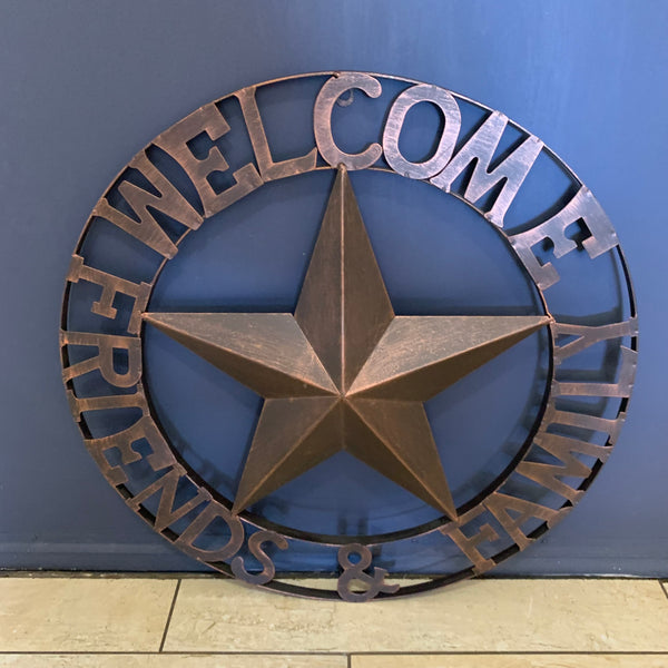 WELCOME FRIENDS FAMILY BARN METAL STAR WALL ART WESTERN HOME DECOR HANDMADE NEW