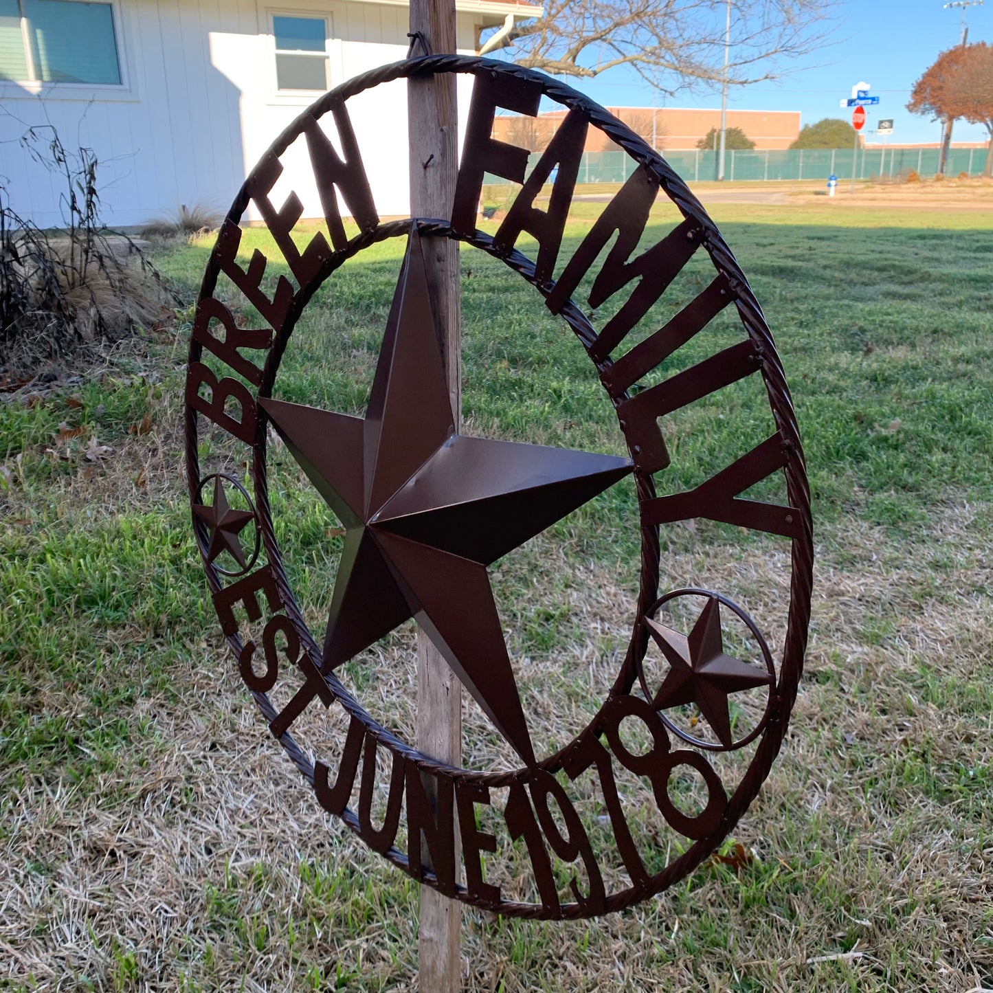 BREEN FAMILY STYLE CUSTOM NAME STAR BARN METAL STAR 3d TWISTED ROPE RING WESTERN HOME DECOR RUSTIC BROWN HANDMADE 24",32",36",50"