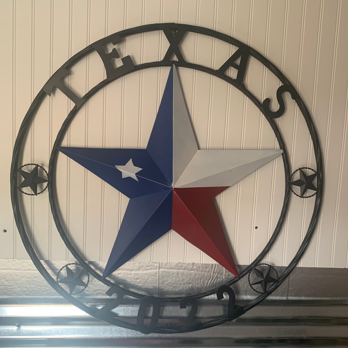 TEXAS 2022 STYLE CUSTOM NAME BARN STAR METAL LONESTAR 3d TWISTED BLACK ROPE RING WESTERN HOME DECOR   HANDMADE 24",32",36"