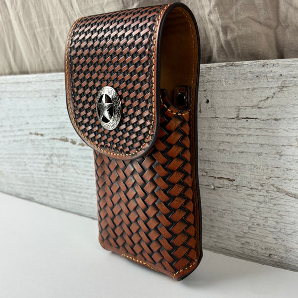 7" LONE STAR LEATHER HOLSTER TAN BROWN STAR POUCH EXTRA LARGE  BELT LOOP CELL PHONE CASE UNIVERSAL OVERSIZE #EH12702