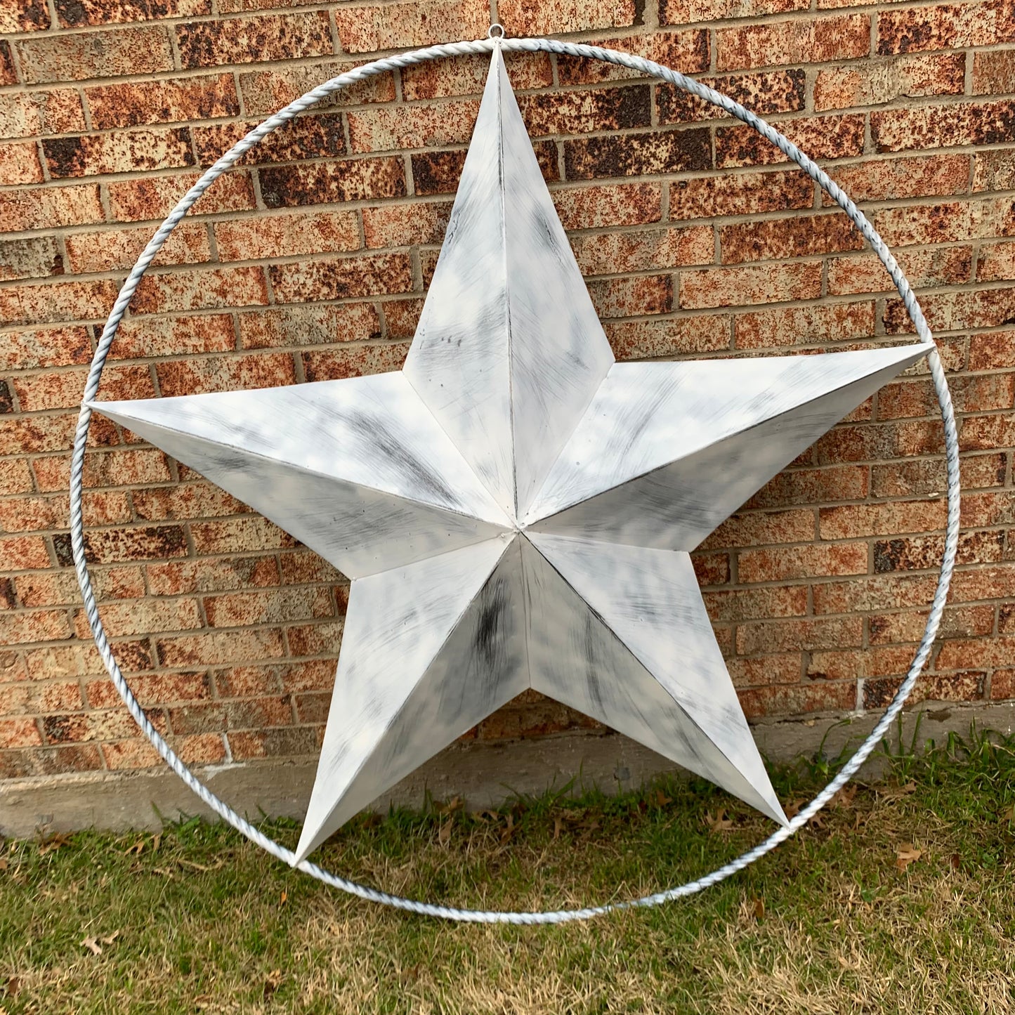 5 FOOT WHITE DISTRESSED STAR TWO TONE TEXTURE BARN STAR METAL LONESTAR TWISTED ROPE RING WESTERN HOME DECOR HANDMADE NEW