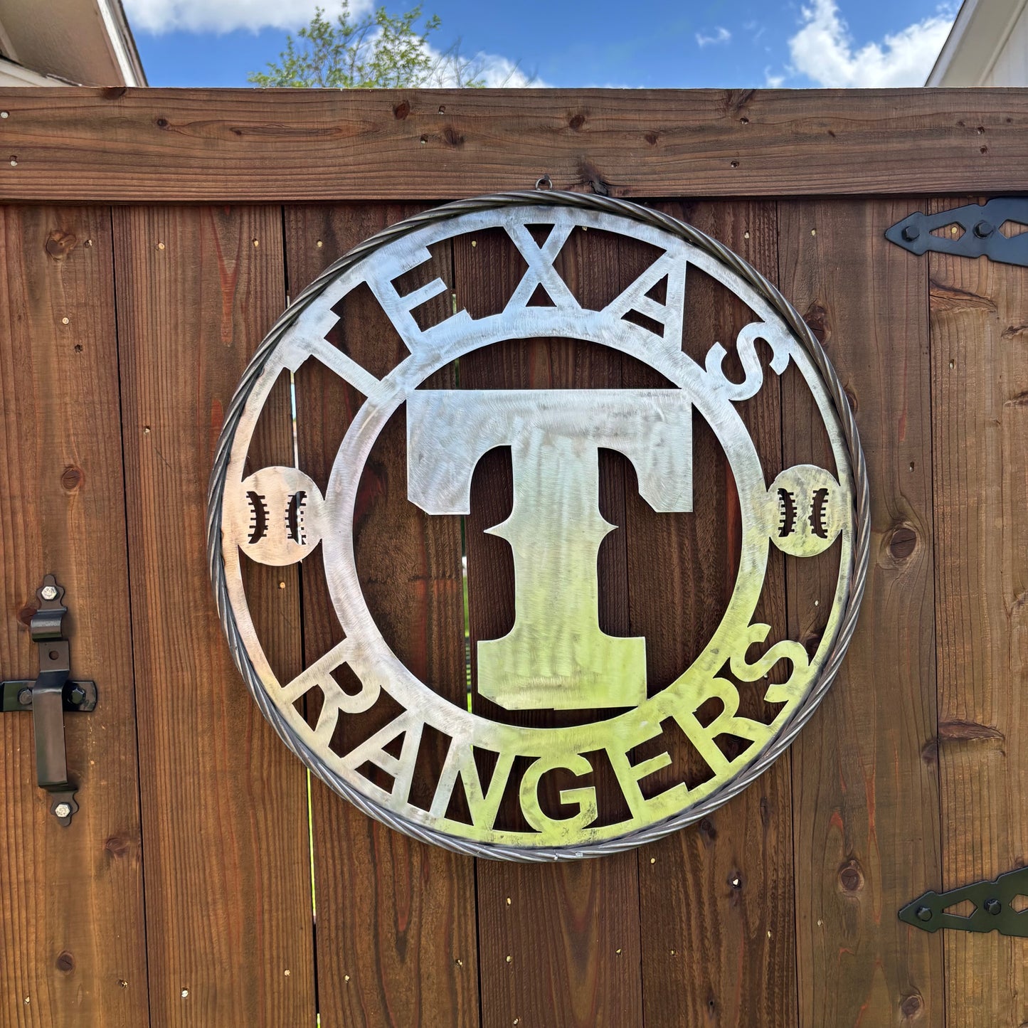 TEXAS RANGERS CUSTOM RAW METAL VINTAGE CRAFT TEAM SIGN TWISTED ROPE RING HANDMADE