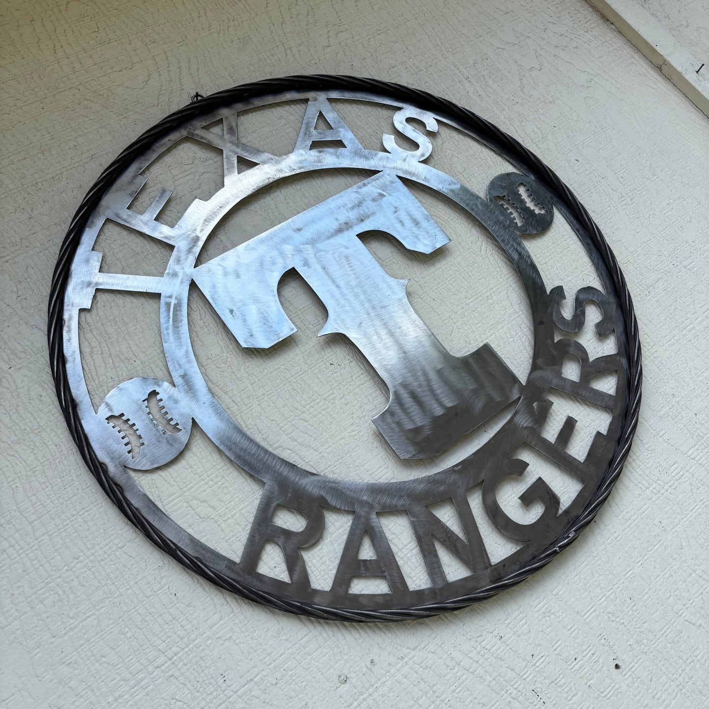 TEXAS RANGERS CUSTOM RAW METAL VINTAGE CRAFT TEAM SIGN TWISTED ROPE RING HANDMADE