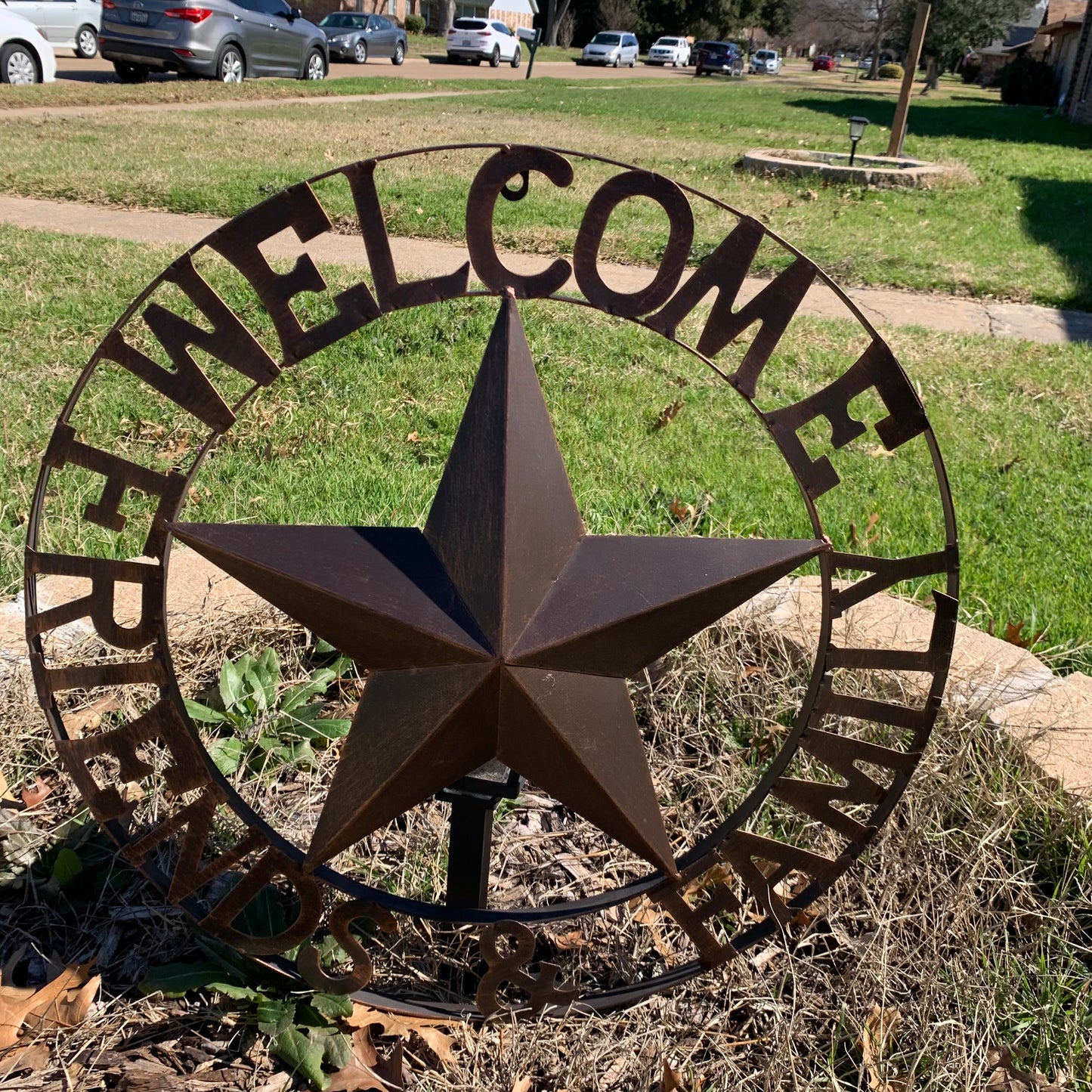 WELCOME FRIENDS FAMILY BARN METAL STAR WALL ART BRONZE WESTERN HOME DECOR HANDMADE NEW #EH13339