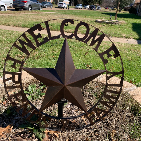 WELCOME FRIENDS FAMILY BARN METAL STAR WALL ART WESTERN HOME DECOR HANDMADE NEW