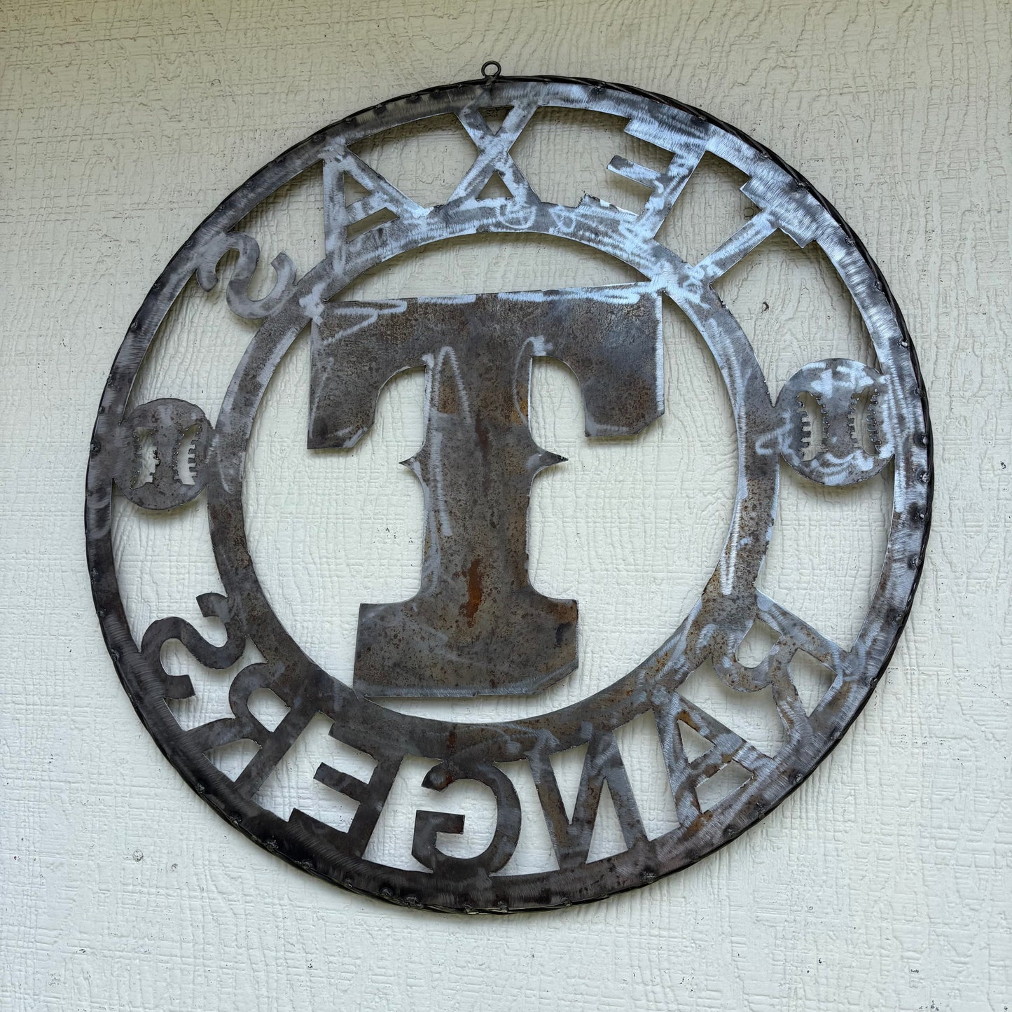 TEXAS RANGERS CUSTOM RAW METAL VINTAGE CRAFT TEAM SIGN TWISTED ROPE RING HANDMADE