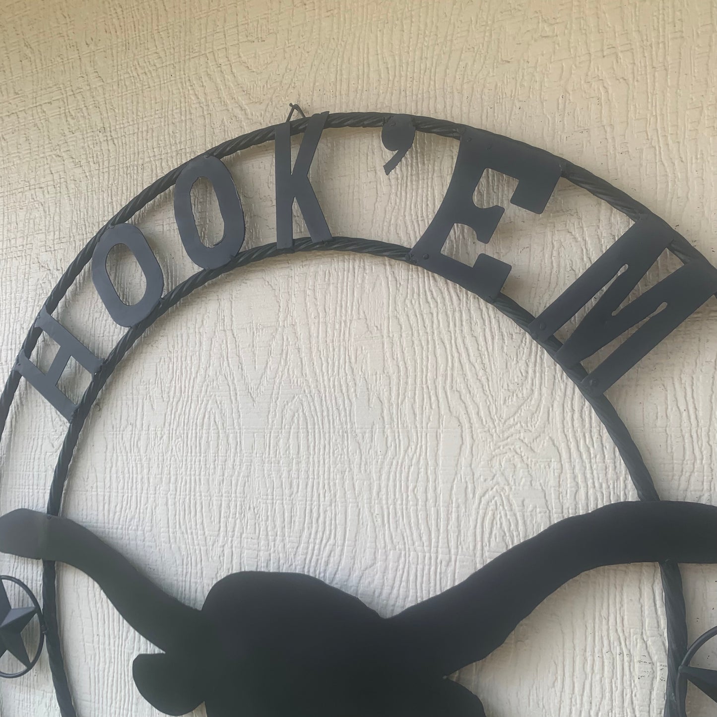 HOOKEM HORNS WITH LONE STAR TEXAS LONGHORNS HOOK EM BLACK METAL CUSTOM VINTAGE CRAFT WALL ART TEAM SIGN HANDMADE