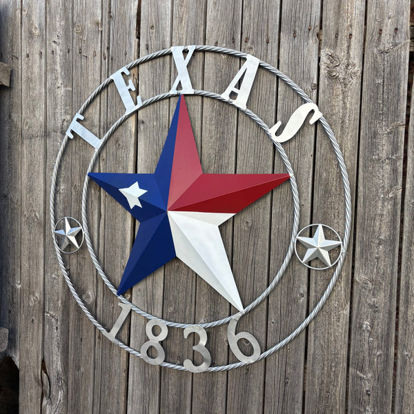 1836 TEXAS 1836 FLAG STAR RED WHITE BLUE TWISTED SILVER RING WESTERN HOME DECOR HANDMADE NEW