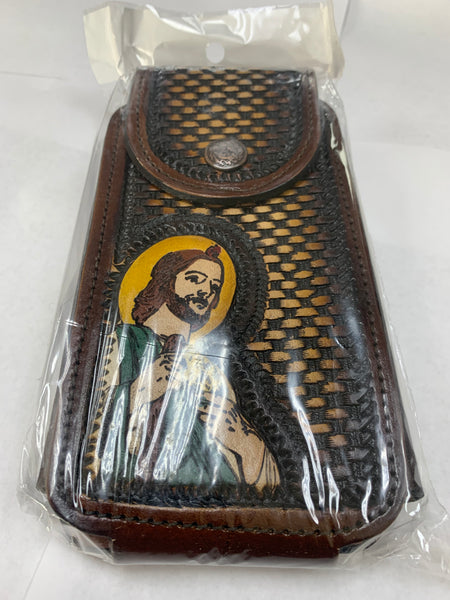 #EH11711 JESUS LEATHER PHONE POUCH EXTRA LARGE  BELT LOOP CELL PHONE CASE UNIVERSAL OVERSIZE