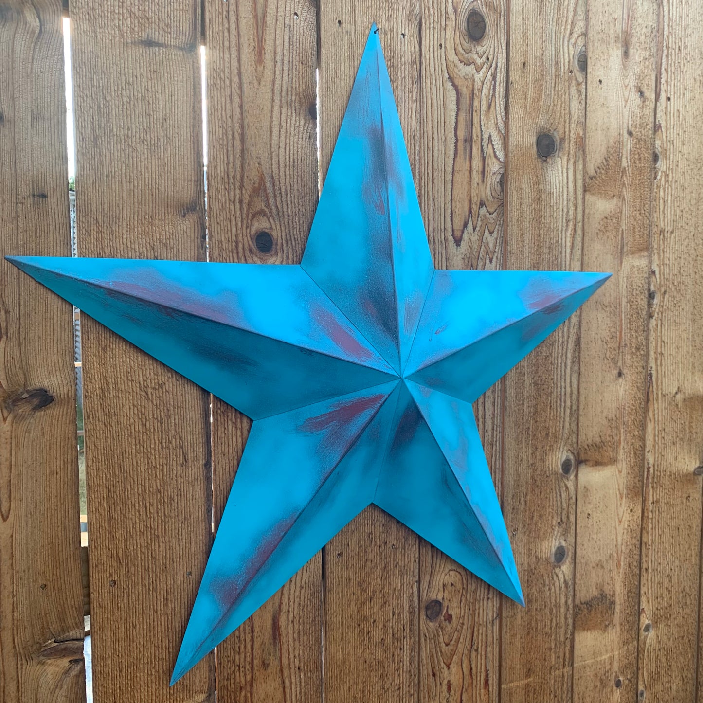 #EH10540 TURQUOISE DISTRESSED TWO TONE BARN STAR METAL ART WESTERN HOME DECOR HANDMADE NEW