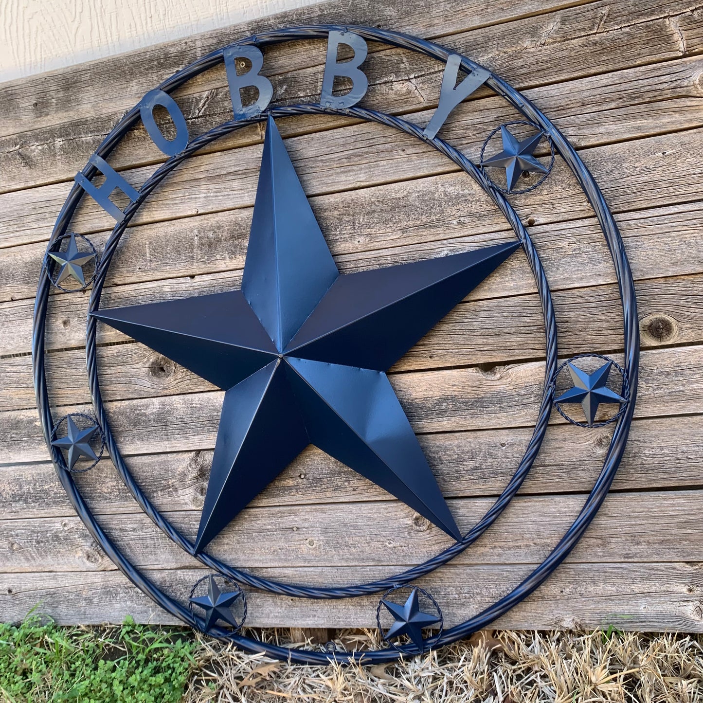 HOBBY STYLE CUSTOM NAME STAR BARN METAL STAR 3d TWISTED ROPE RING WESTERN HOME DECOR RUSTIC NAVY BLUE HANDMADE 24",32",36",50"