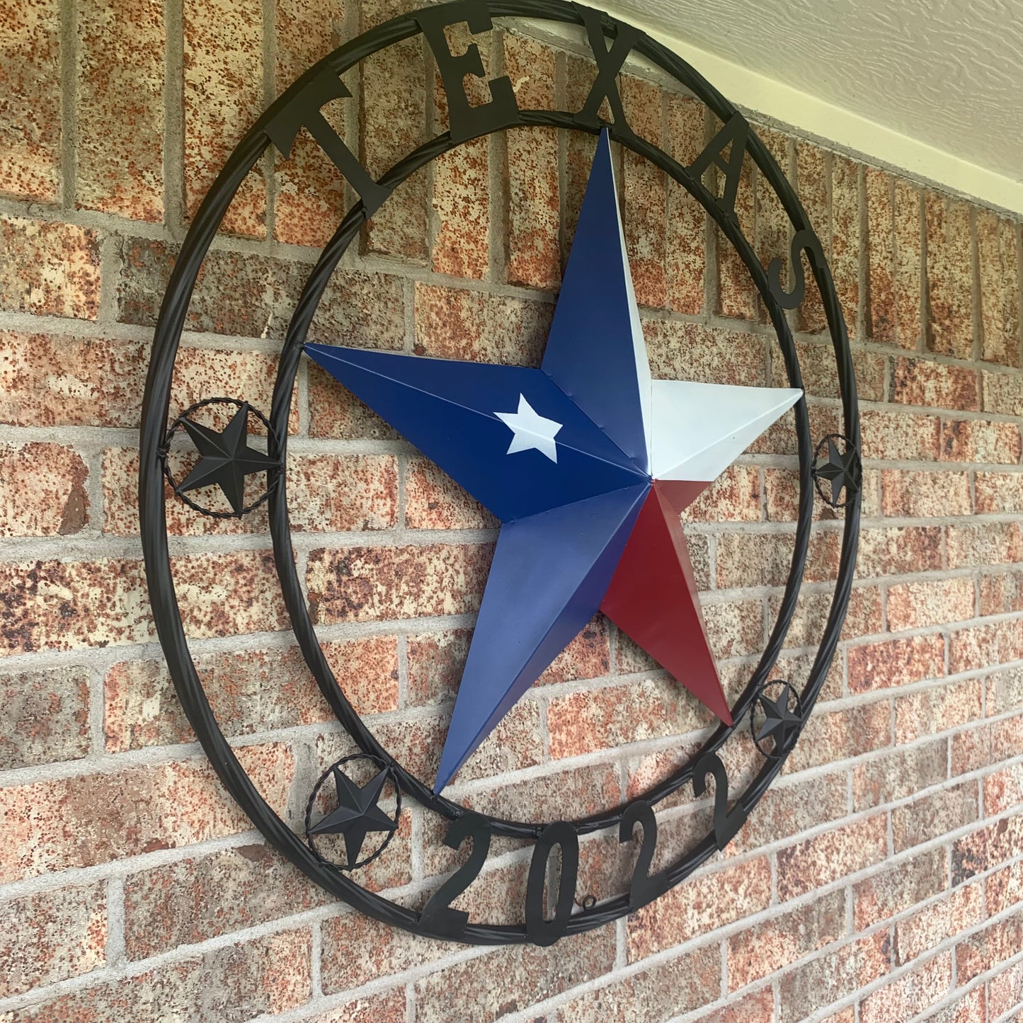 TEXAS 2022 STYLE CUSTOM NAME BARN STAR METAL LONESTAR 3d TWISTED BLACK ROPE RING WESTERN HOME DECOR   HANDMADE 24",32",36"