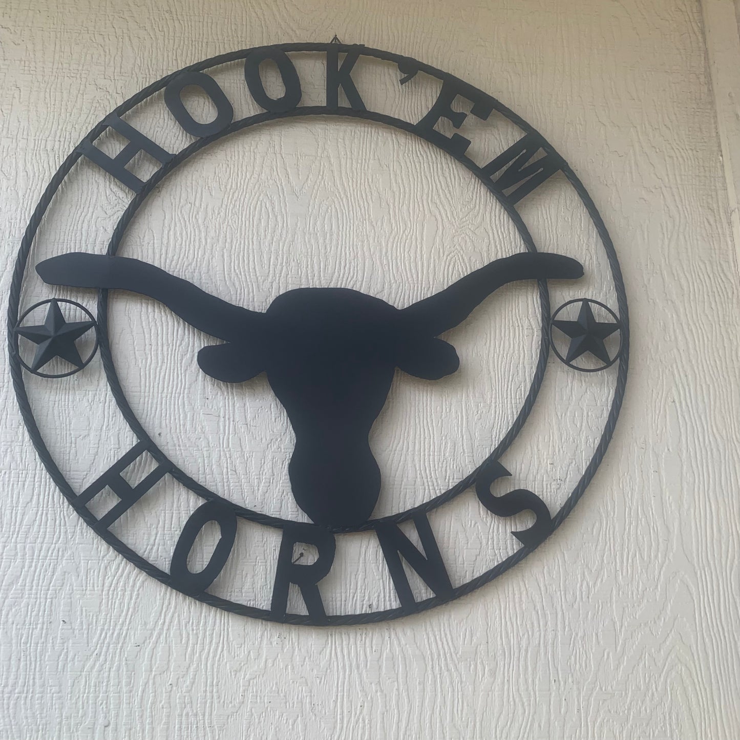 HOOKEM HORNS WITH LONE STAR TEXAS LONGHORNS HOOK EM BLACK METAL CUSTOM VINTAGE CRAFT WALL ART TEAM SIGN HANDMADE