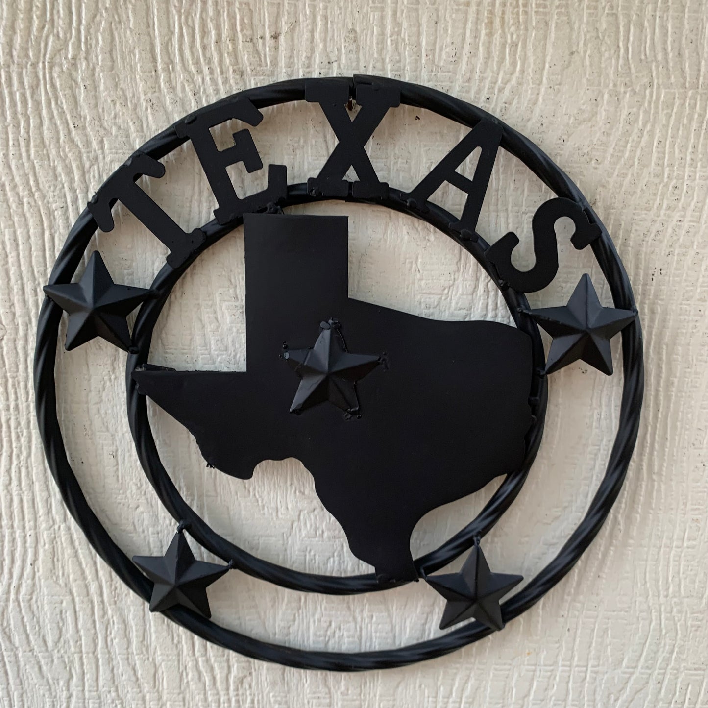 12" STATE OF TEXAS MAP RUSTIC BLACK TWISTED RING METAL SIGN WESTERN HOME DECOR HANDMADE NEW