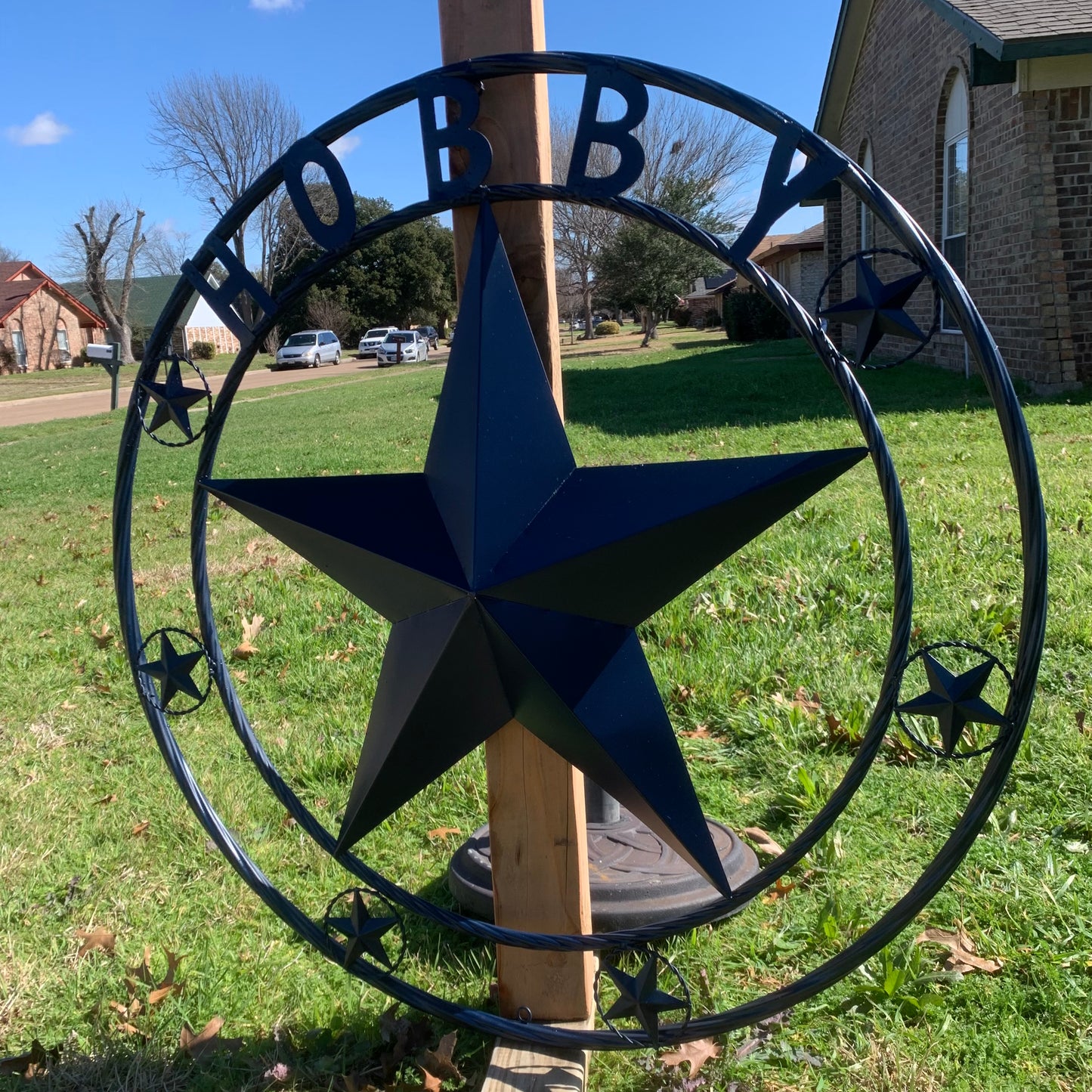 HOBBY STYLE CUSTOM NAME STAR BARN METAL STAR 3d TWISTED ROPE RING WESTERN HOME DECOR RUSTIC NAVY BLUE HANDMADE 24",32",36",50"