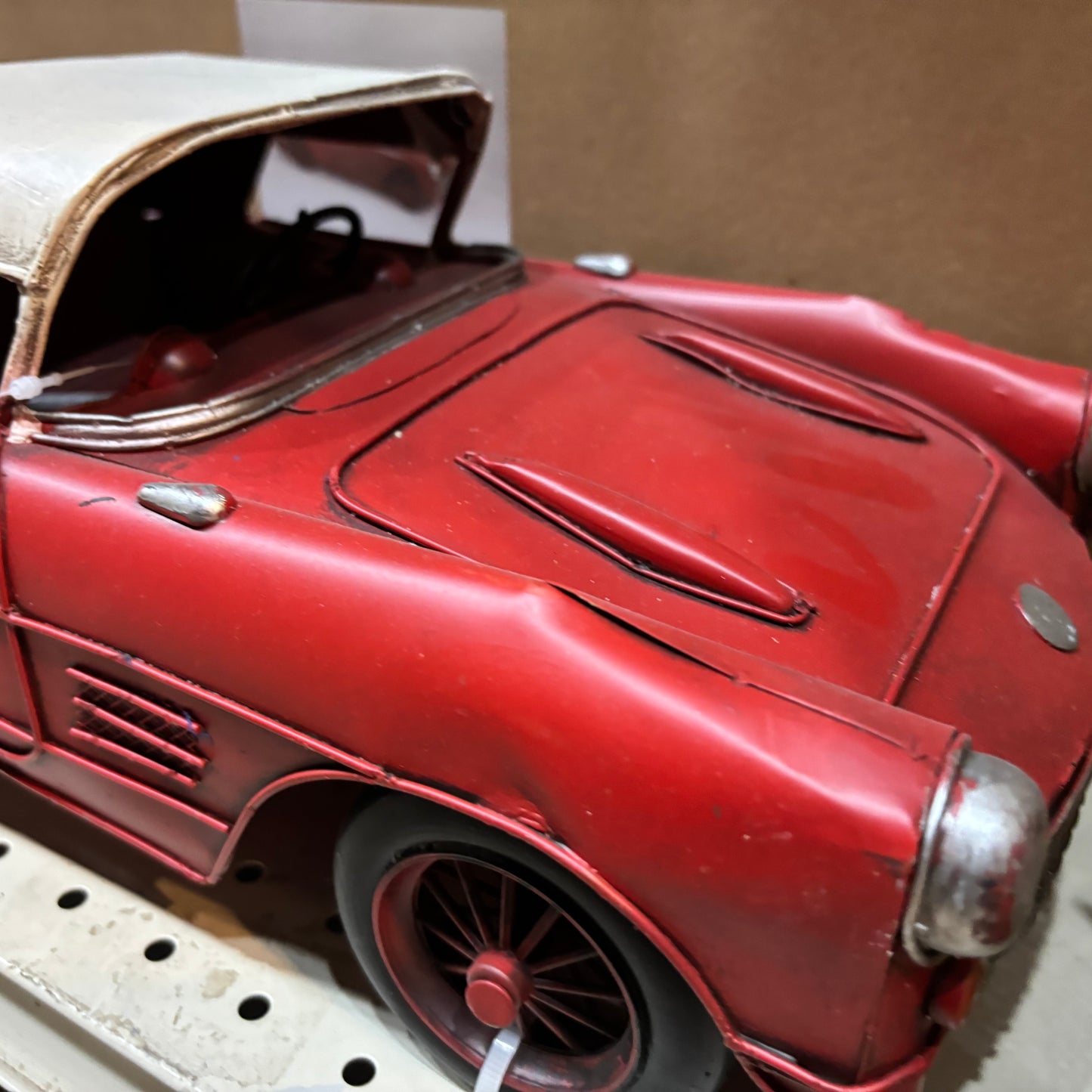 RA0236 RED CLASSIC CAR COVERTIBLE L 18" METAL CAR ART WESTERN HOME DECOR HANDMADE