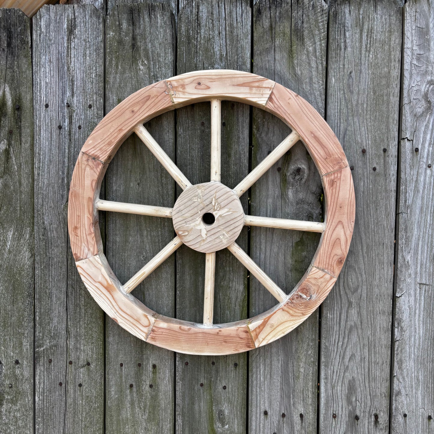 DECORATIVE WAGON WHEEL WOOD WALL ART WESTERN HOME DECOR HANDMADE TEXAS USA