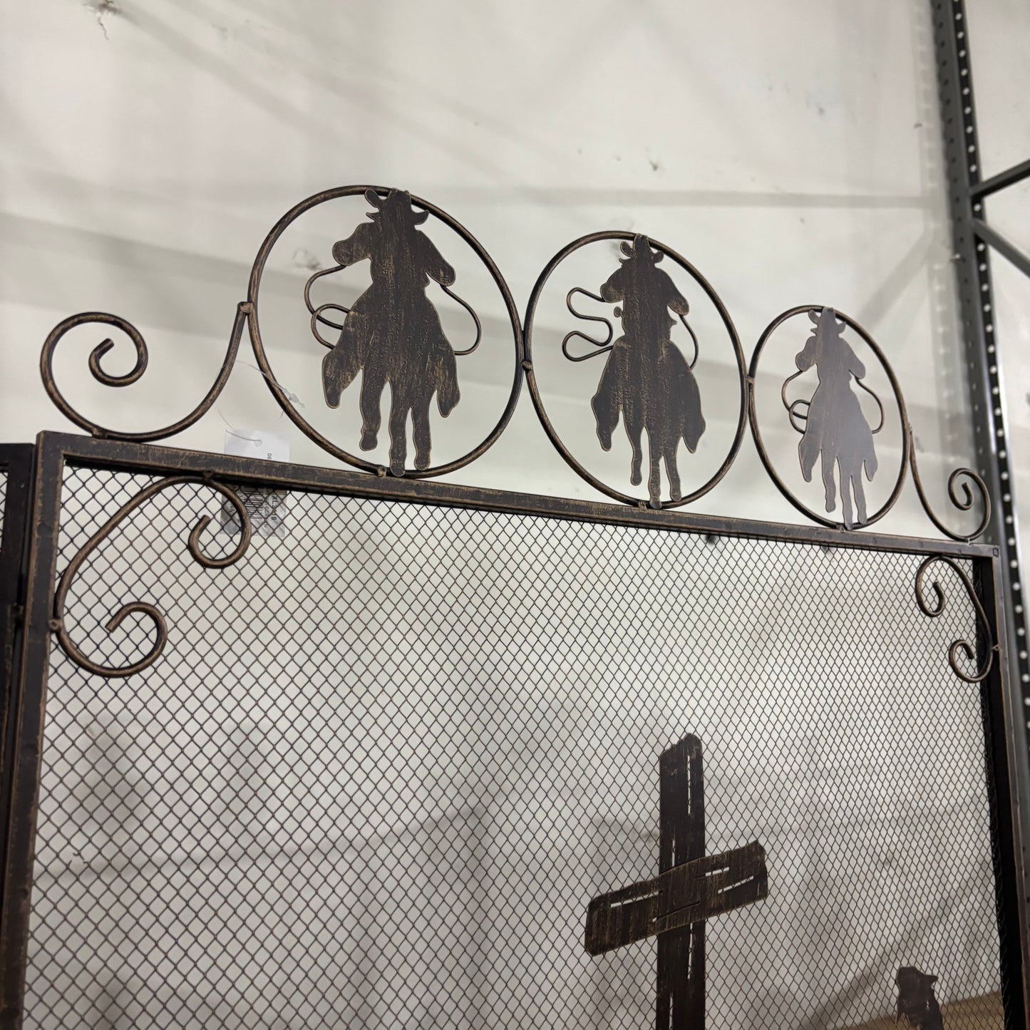 PRAYING COWBOY CHURCH METAL FIREPLACE SCREEN 39" X 34" WESTERN HOME DECOR HANDMADE #EH80004
