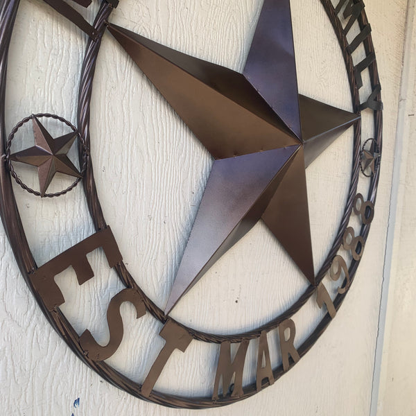 MATHIS STYLE CUSTOM STAR NAME BARN STAR METAL 3d STAR TWISTED ROPE RING WESTERN HOME DECOR RUSTIC BRONZE HANDMADE 24",32",36",50"