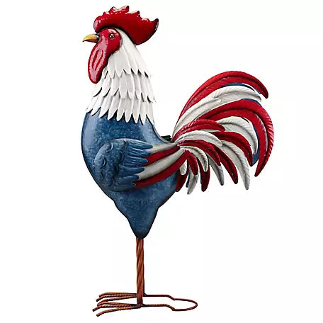 PATRIOTIC ROOSTER 6 FOOT CHICKEN GARDEN ANIMAL SCULPTURE METAL DECOR HANDMADE
