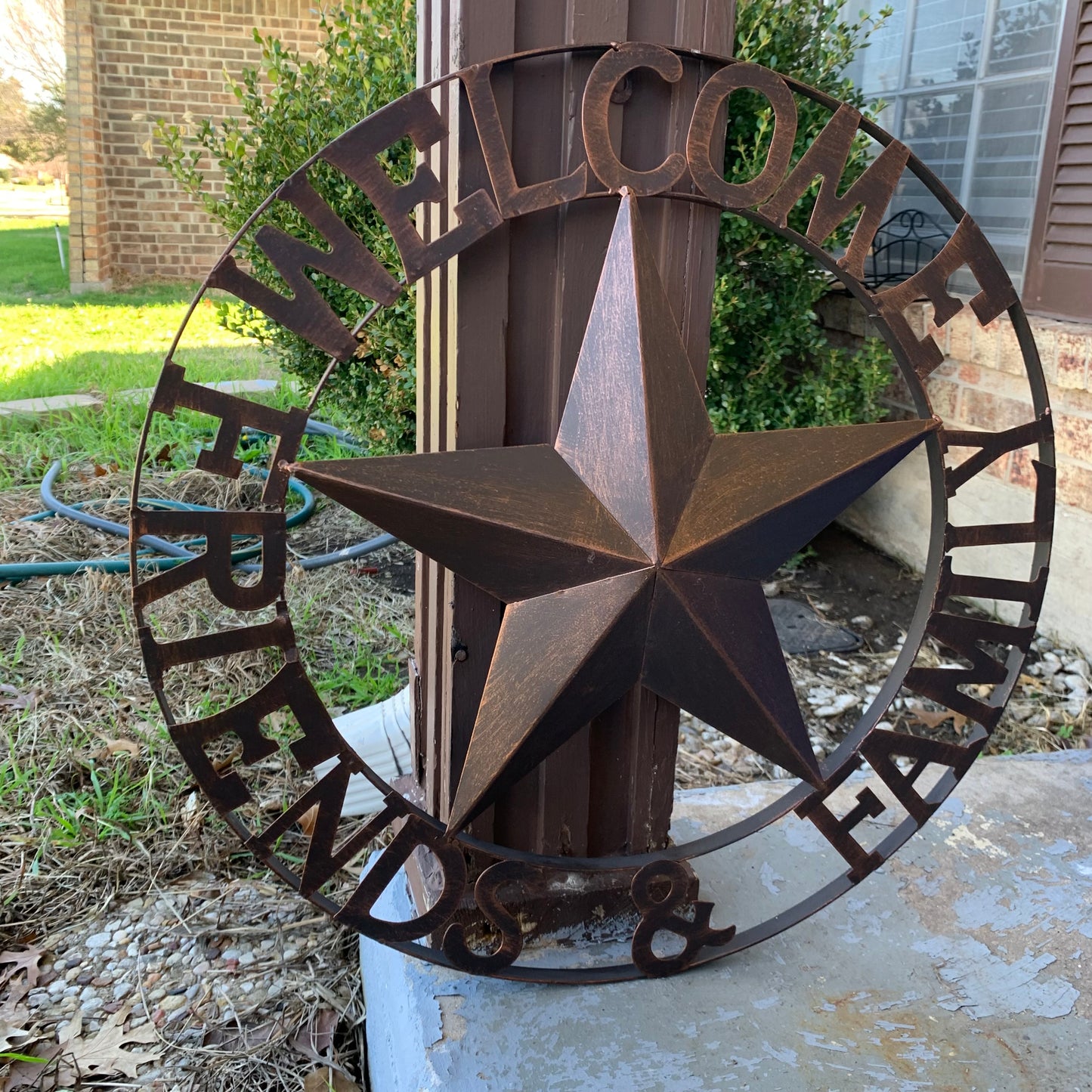 WELCOME FRIENDS FAMILY BARN METAL STAR WALL ART BRONZE WESTERN HOME DECOR HANDMADE NEW #EH13339
