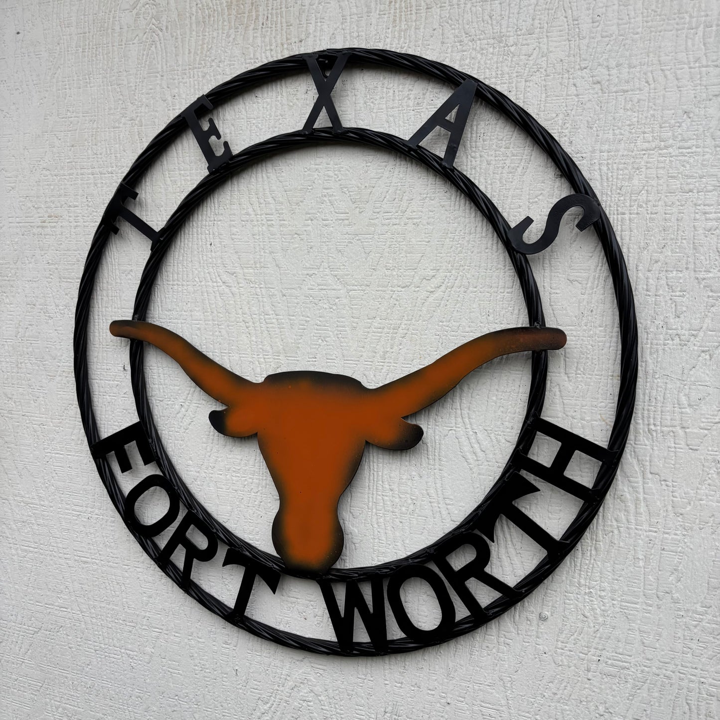 TEXAS FORT WORTH METAL SIGN LONGHORNS ORANGE WESTERN HOME DECOR HANDMADE