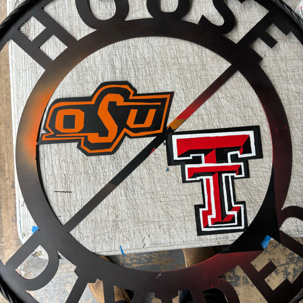 HOUSE DIVIDED OSU & TECH CUSTOM VINTAGE METAL CRAFT WALL ART RUSTIC TEAM SIGN HANDMADE 18",24",32",36