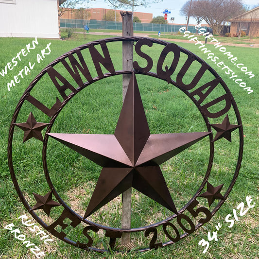 LAWN SQUAD STYLE CUSTOM BARN STAR NAME YOUR CUSTOM NAME STAR METAL NAME BARN STAR WITH TWISTED ROPE RING DESIGN METAL WALL 3d STAR ART WESTERN HOME DECOR RUSTIC BRONZE NEW