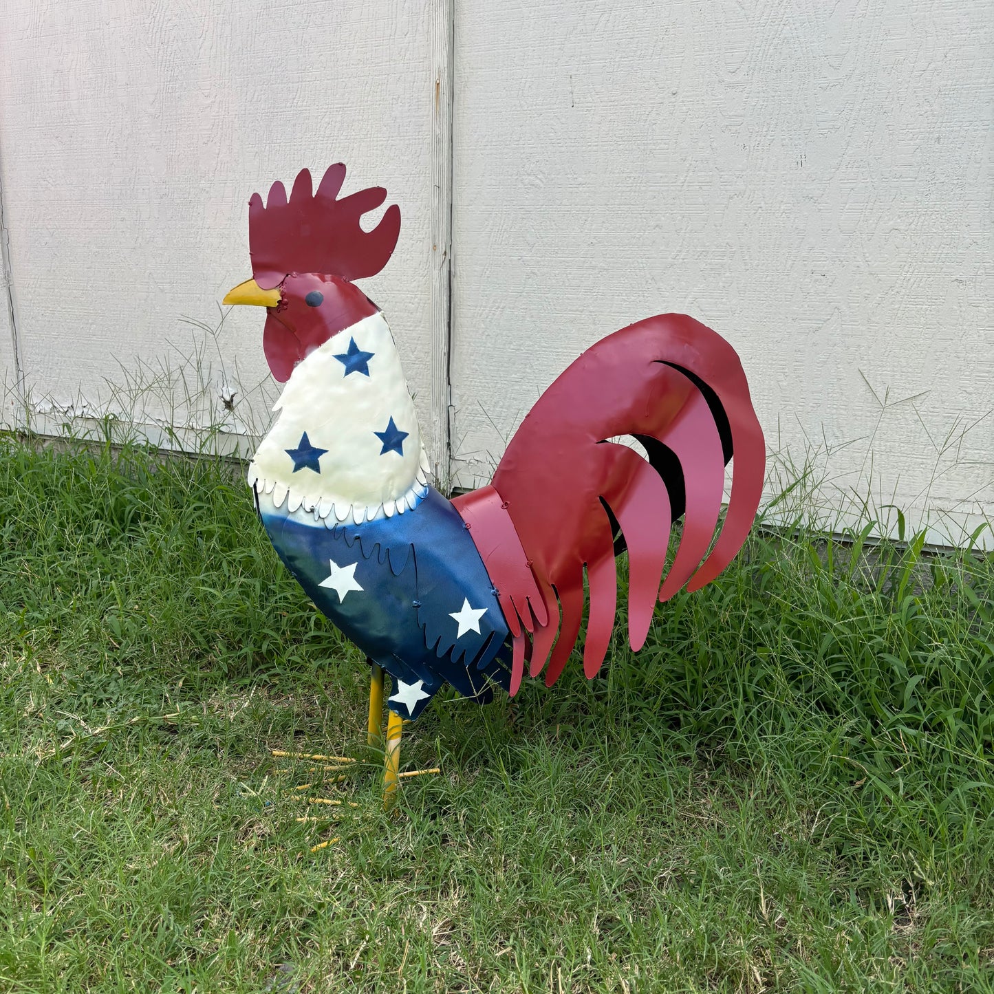 USA FLAG ROOSTER AMERICAN RED WHITE BLUE PATRIOTIC GARDEN METAL SCULPTURE WESTERN HOME DECOR ORNAMENT HANDMADE #34-003