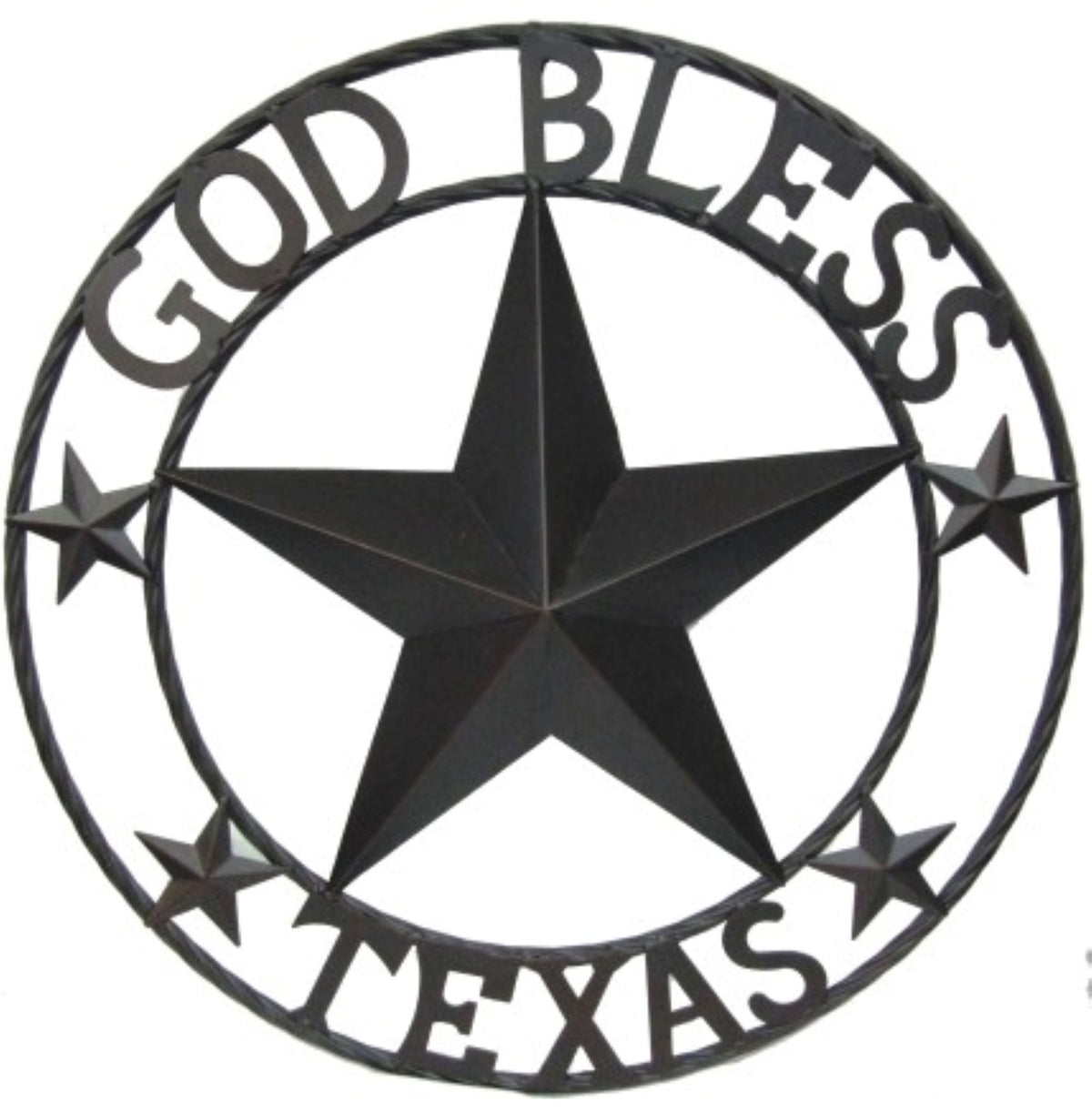 GOD BLESS TEXAS BROWN BARN STAR METAL LONE STAR TWISTED ROPE RING WESTERN HOME DECOR HANDMADE NEW #EH11085
